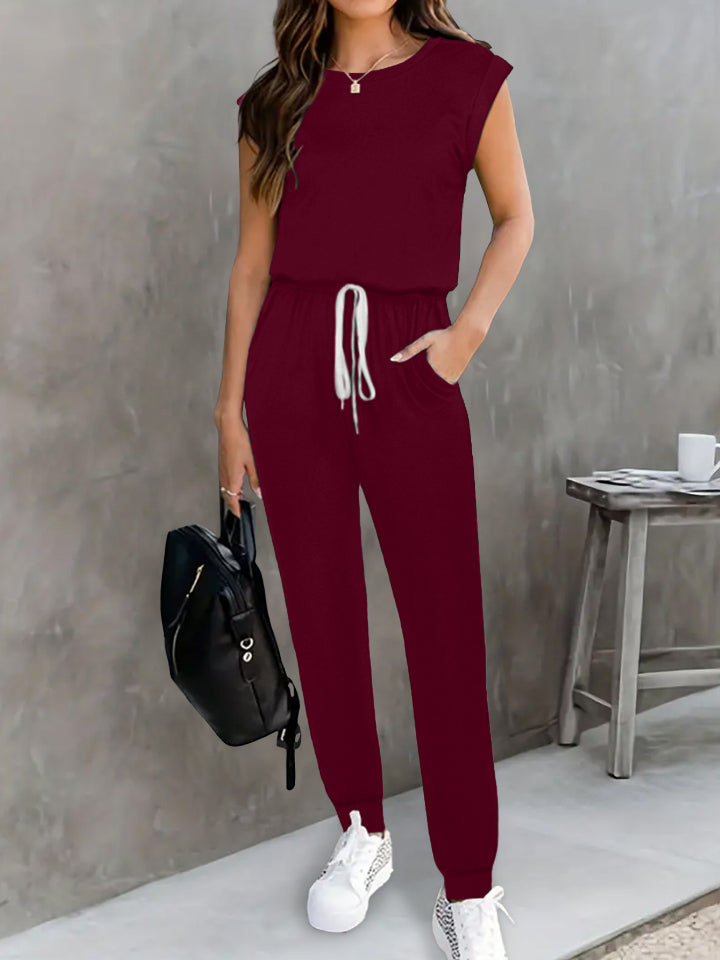 Drawstring Round Neck Sleeveless Jumpsuit-Angel Casuals