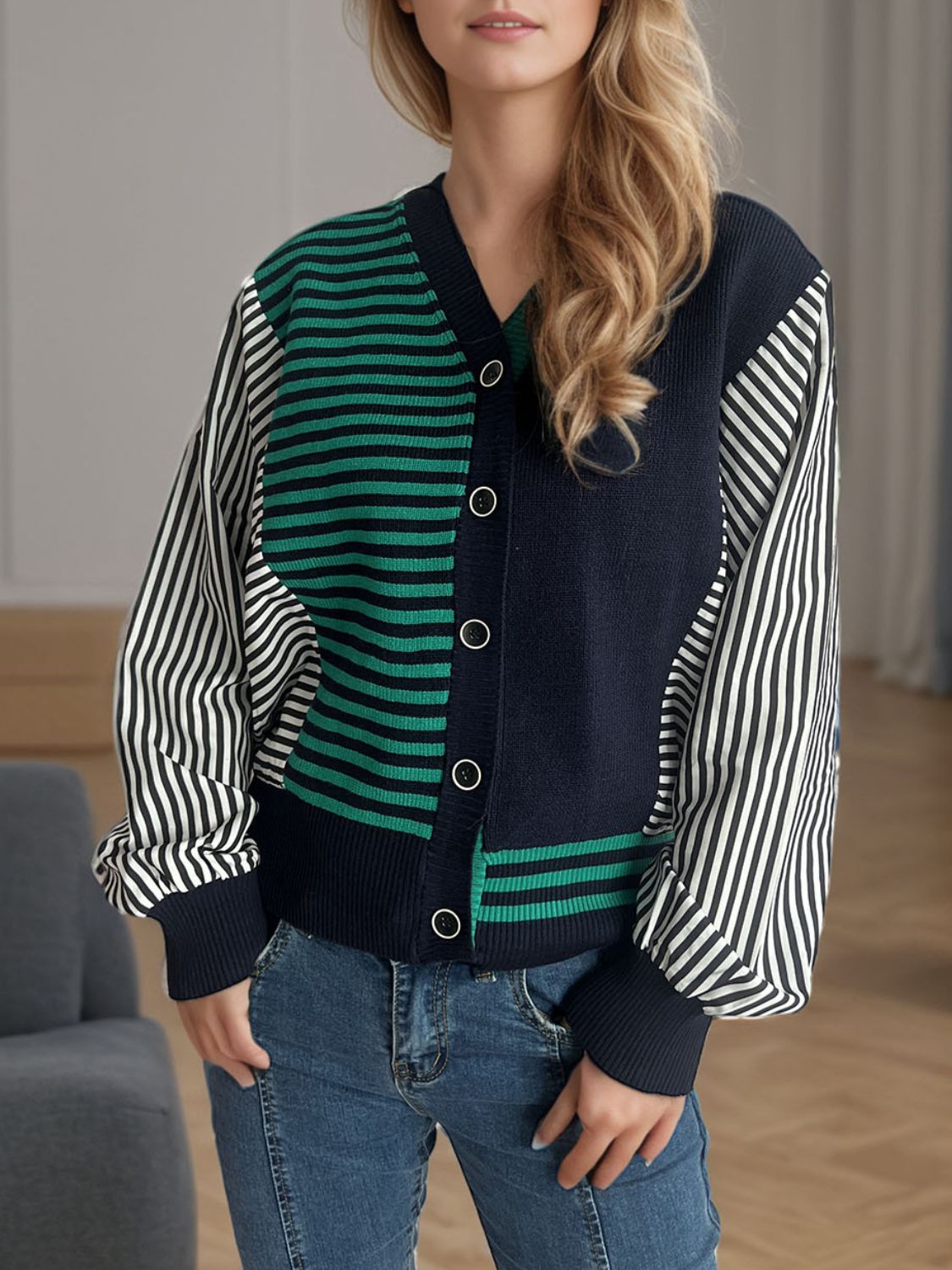 Striped Button Down Long Sleeve Cardigan-Angel Casuals