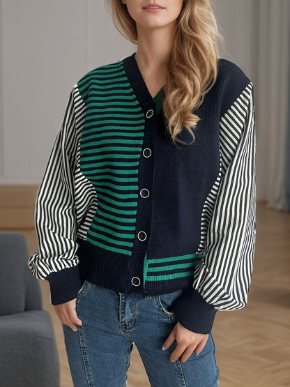 Striped Button Down Long Sleeve Cardigan-Angel Casuals