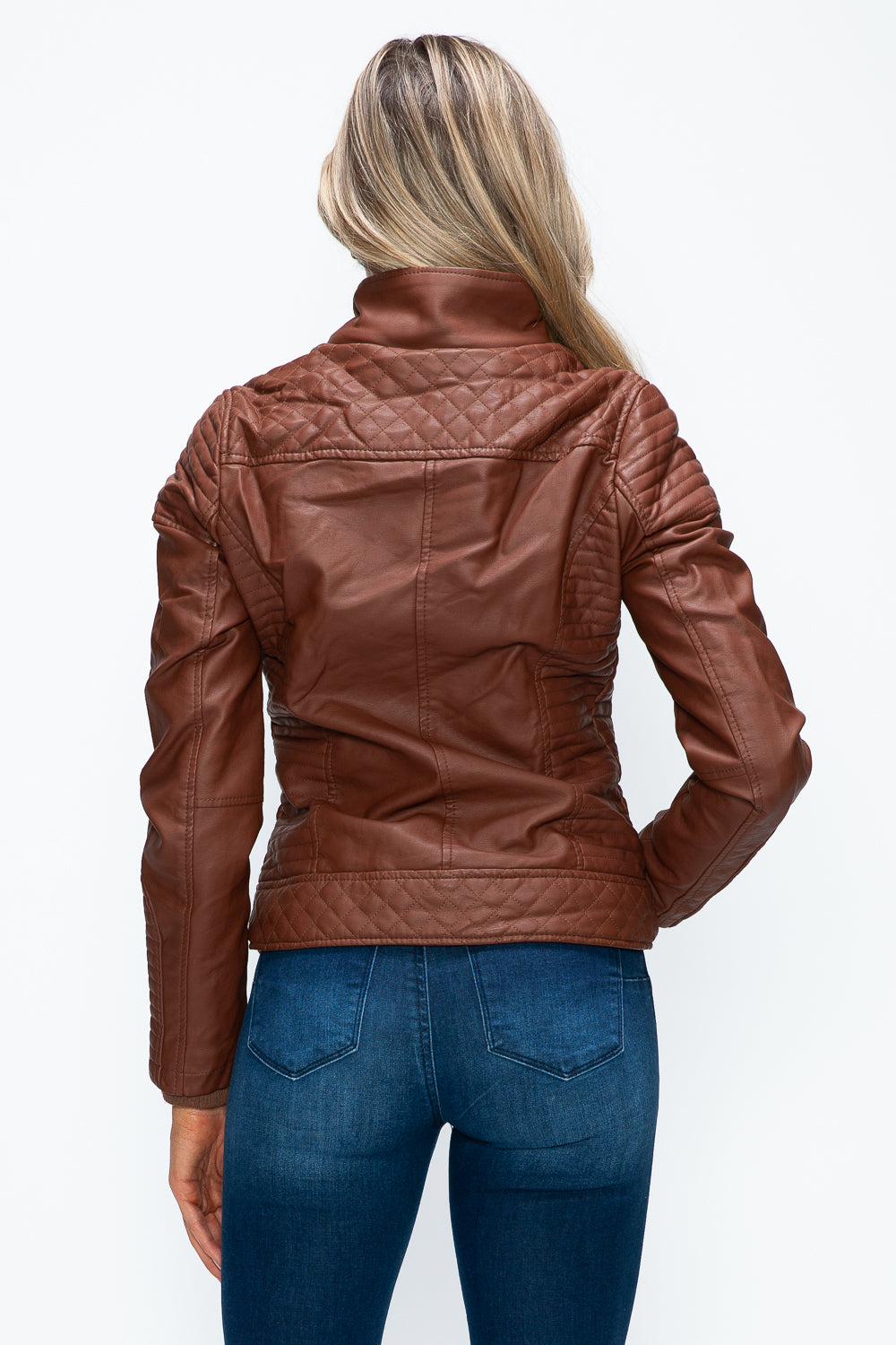 YMI Faux Layered Double-Zipper Jacket with Fuzzy Hood-Angel Casuals