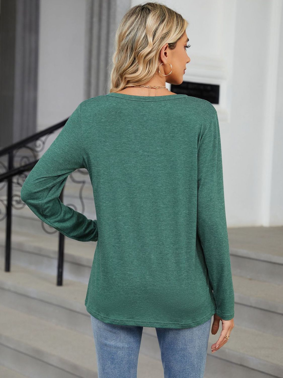 Notched Long Sleeve T-Shirt-Angel Casuals