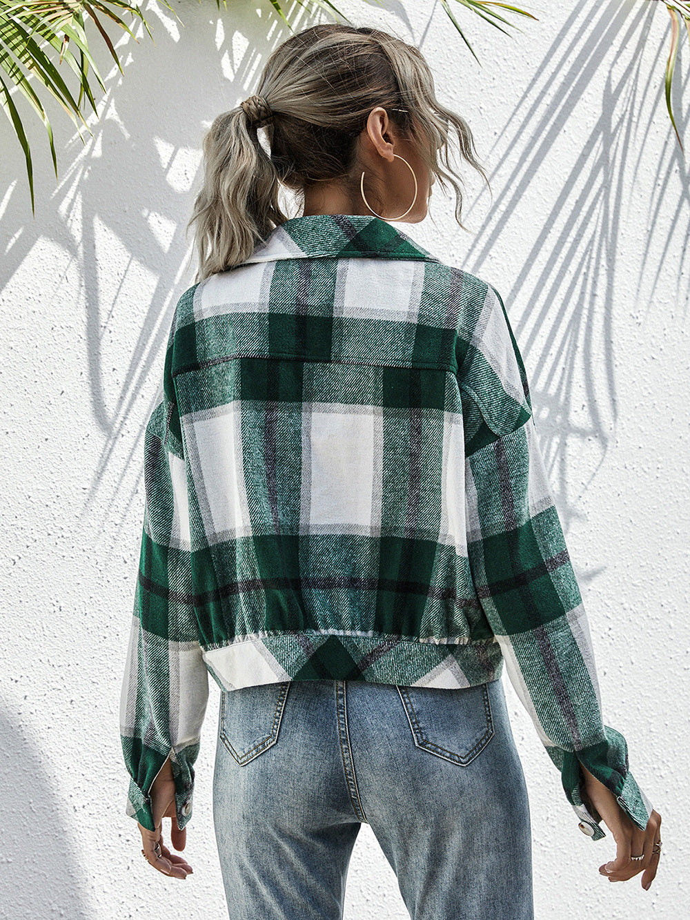 Plaid Dropped Shoulder Shirt Jacket-Angel Casuals