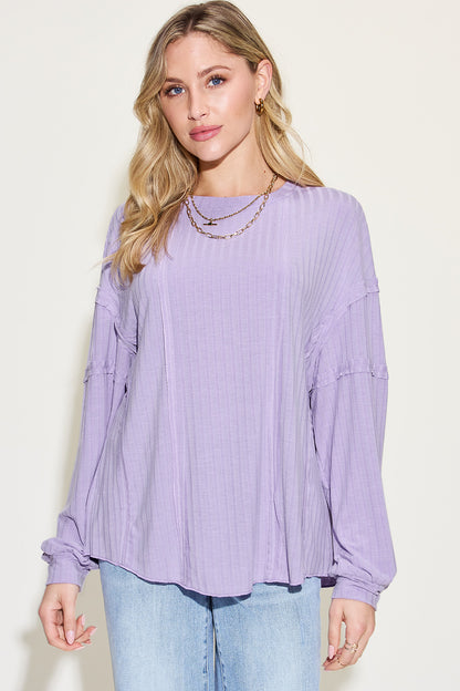 Basic Bae Full Size Ribbed Round Neck Long Sleeve T-Shirt-Angel Casuals