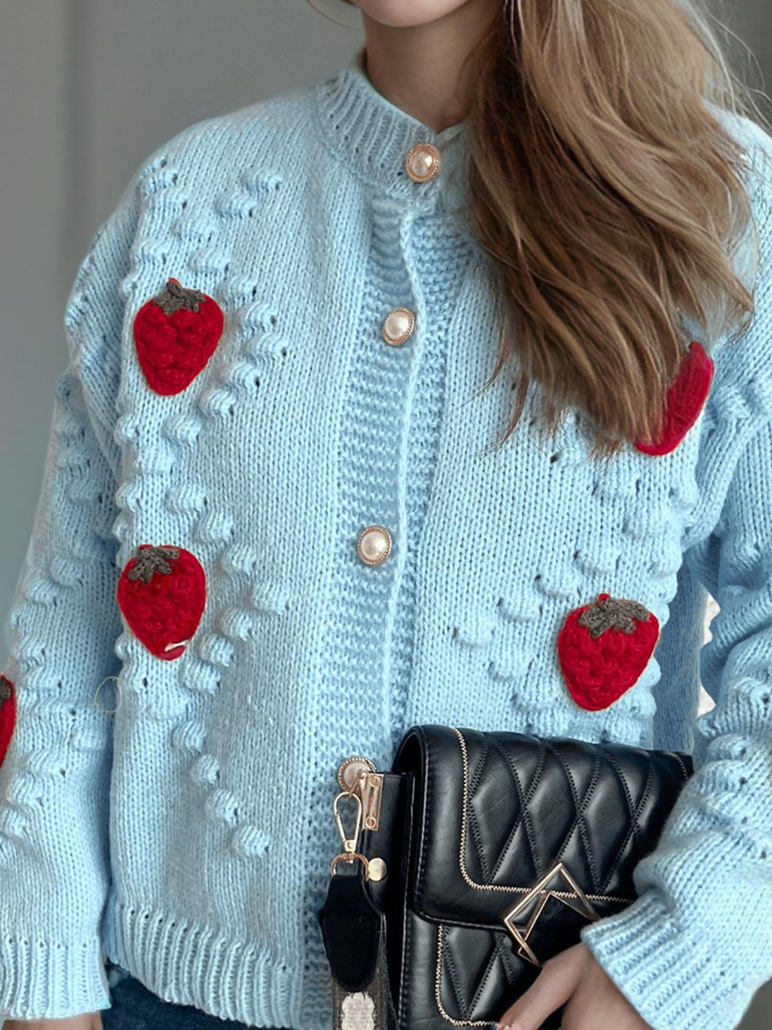 Strawberry Button Down Long Sleeve Cardigan-Angel Casuals