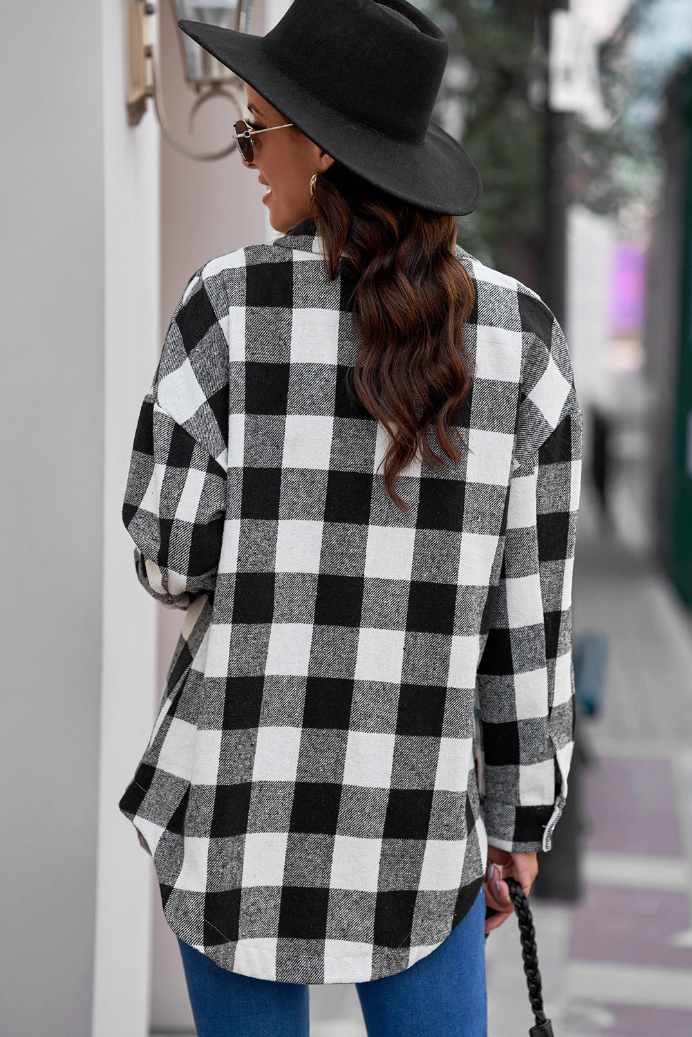 Plaid Curved Hem Dropped Shoulder Longline Shirt Jacket-Angel Casuals