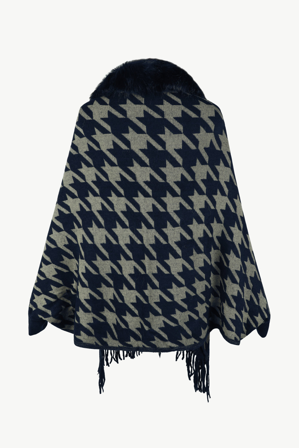 Houndstooth Fringe Hem Poncho-Angel Casuals