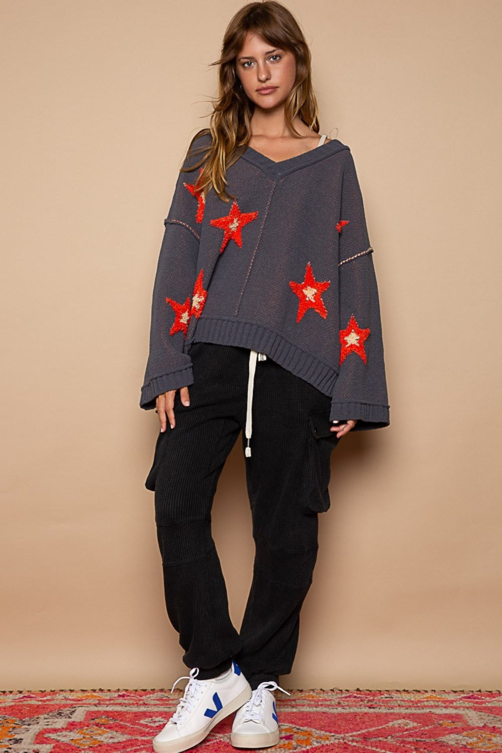 POL Long Sleeve Star Patch Sweater-Angel Casuals