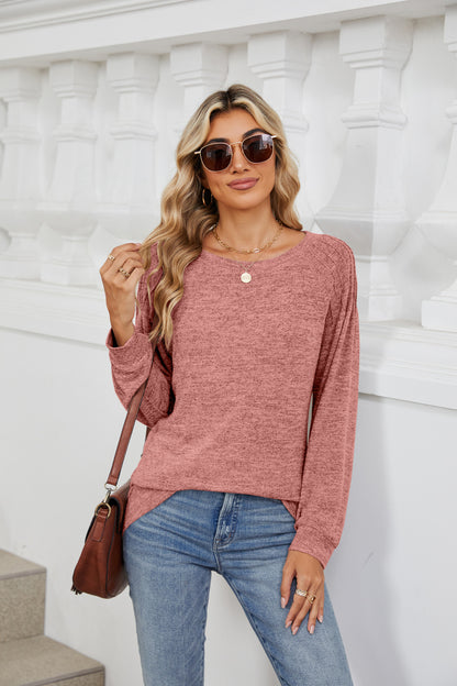 Round Neck Long Sleeve T-Shirt-Angel Casuals