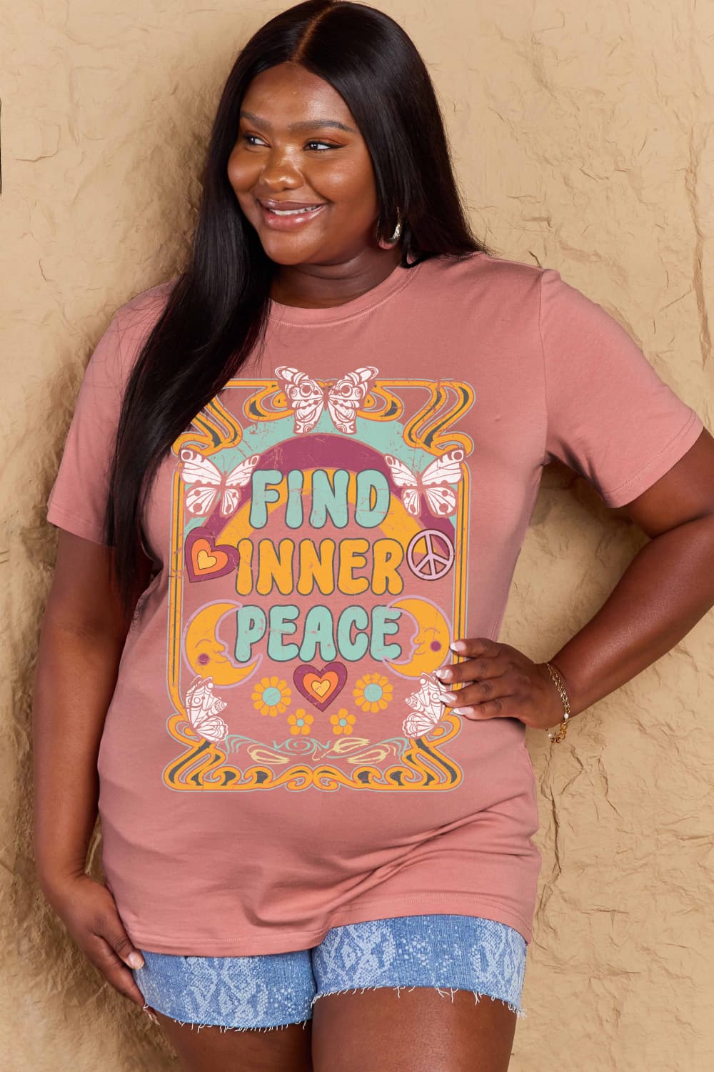 Simply Love Full Size FIND INNER PEACE Graphic Cotton T-Shirt-Angel Casuals