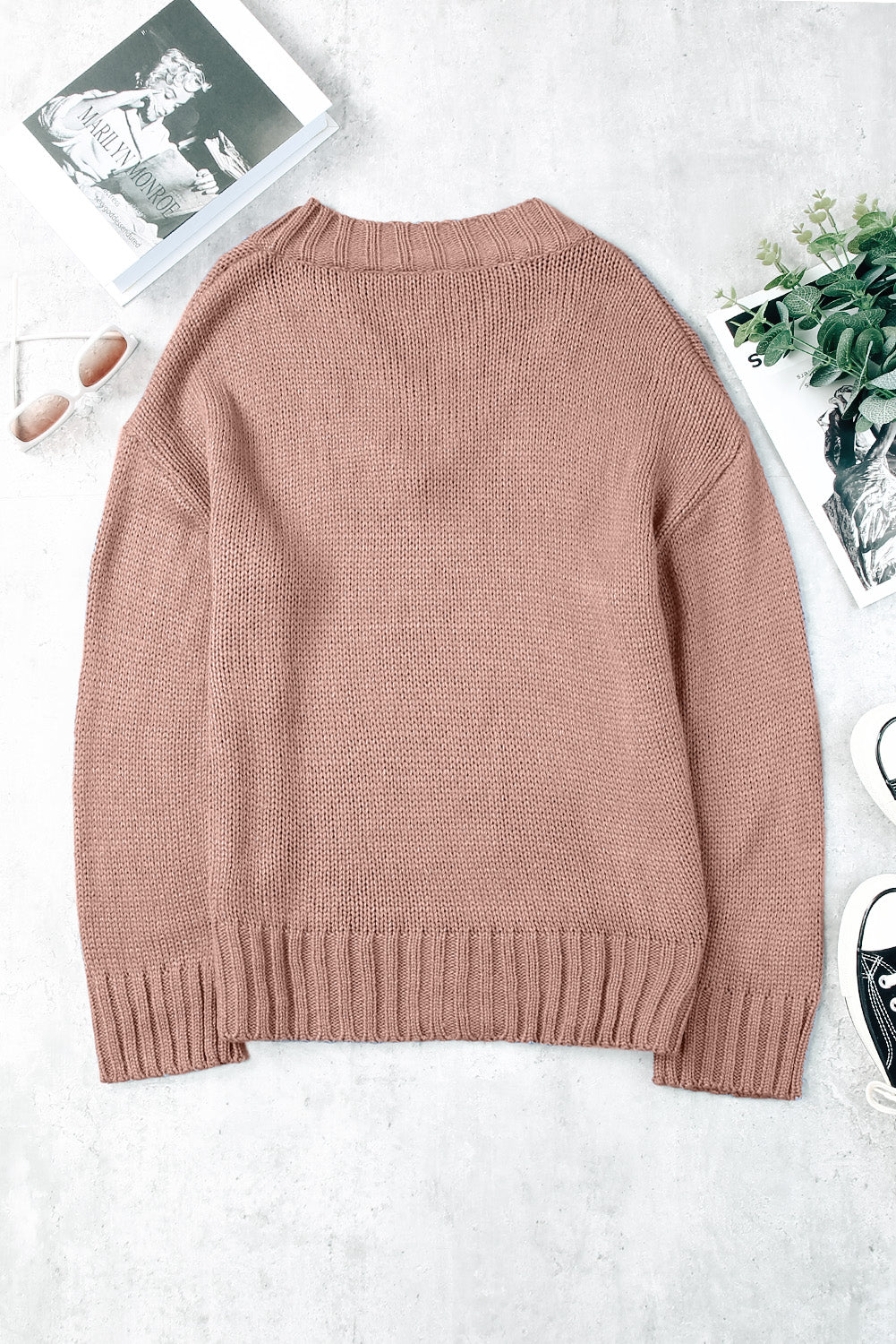 V-Neck Dropped Shoulder Sweater-Angel Casuals