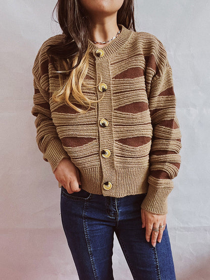 Color Block Button Front Cardigan-Angel Casuals