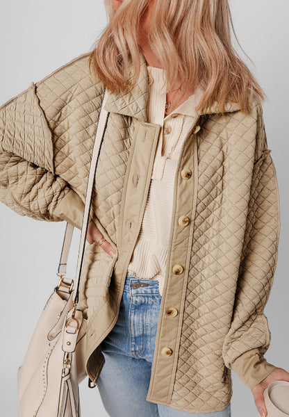 Exposed Seam Collared Neck Button Up Shacket-Angel Casuals