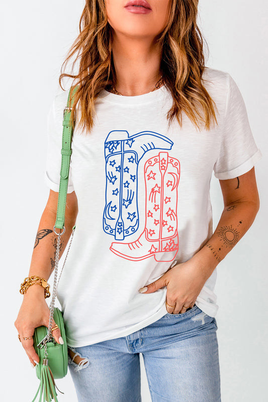 Boot Graphic Round Neck Short Sleeve T-Shirt-Angel Casuals