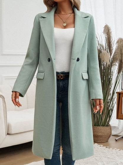 Devine Pocketed Collared Neck Long Sleeve Coat-Angel Casuals