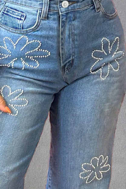 Rhinestone Straight Jeans with Pockets-Angel Casuals