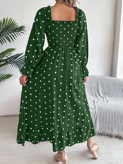 Polka Dot Flounce Sleeve Midi Dress-Angel Casuals