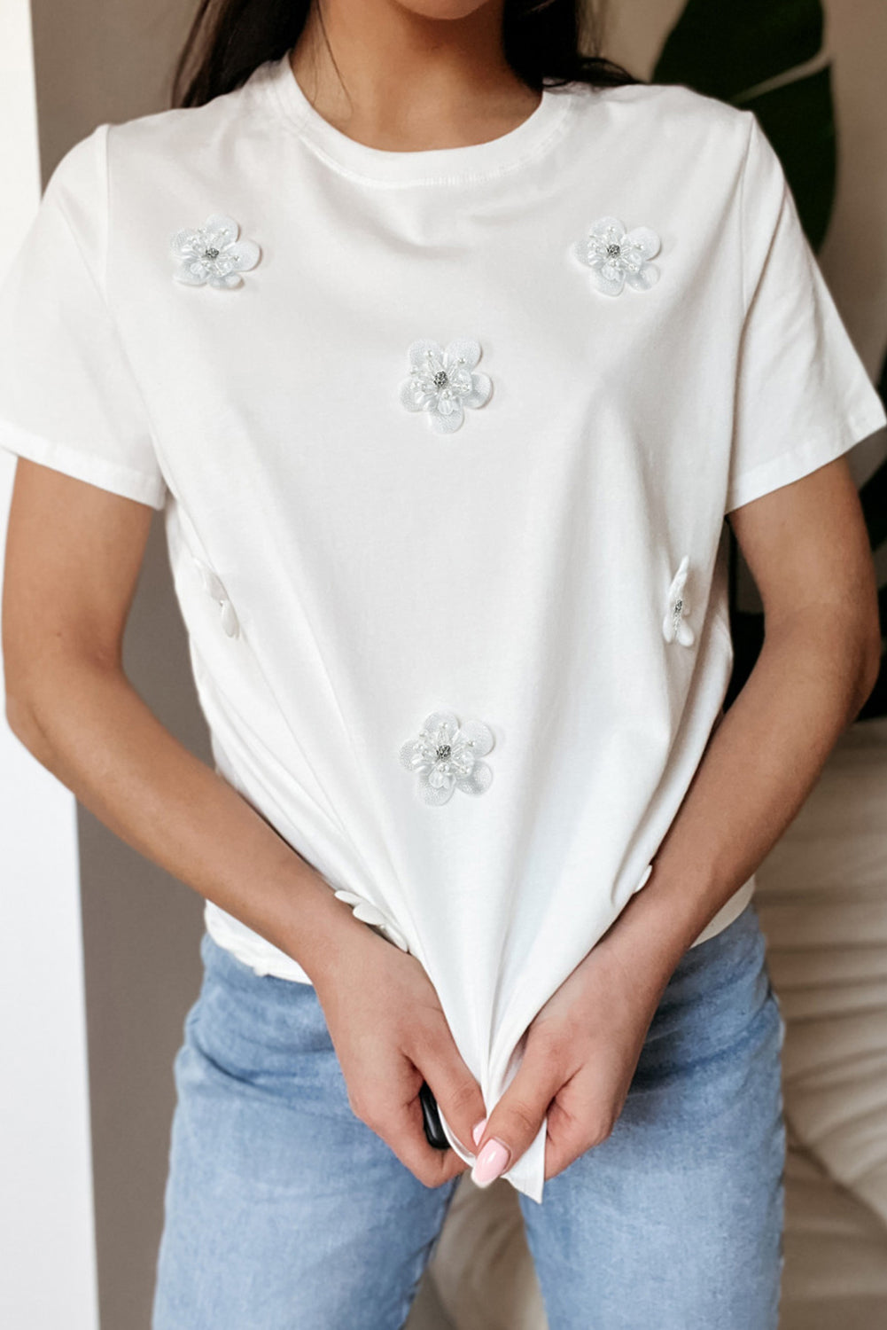 Flower Round Neck Short Sleeve T-Shirt-Angel Casuals