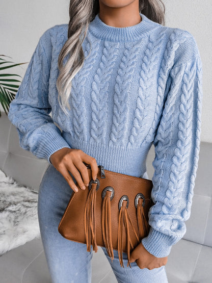 Cable-Knit Round Neck Sweater-Angel Casuals