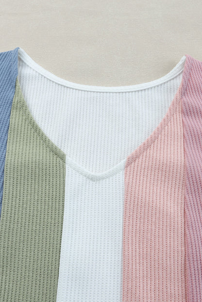 Multicolored Striped Waffle-Knit Sleeveless Tank-Angel Casuals