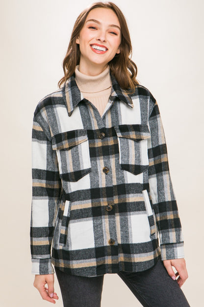 Love Tree Plaid Button Up Shacket-Angel Casuals