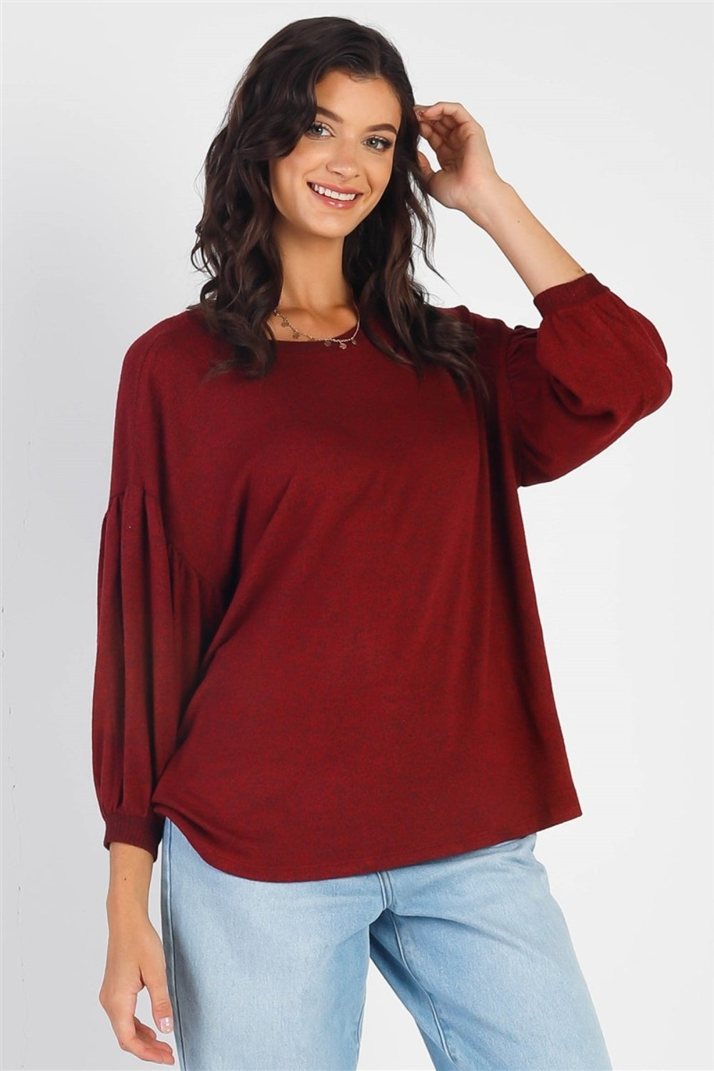 Cherish Apparel Drop Shoulder Puff Sleeve Top-Angel Casuals