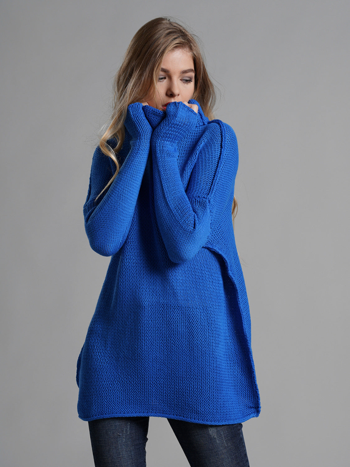 Turtleneck Dropped Shoulder Long Sleeve Sweater-Angel Casuals