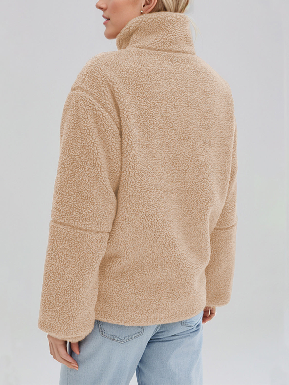 Turtleneck Zip Up Long Sleeve Plush Jacket-Angel Casuals