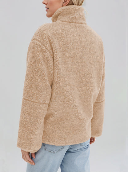Turtleneck Zip Up Long Sleeve Plush Jacket-Angel Casuals
