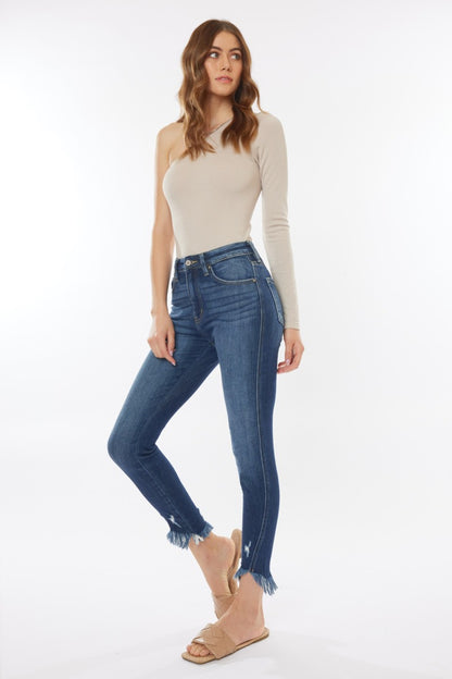 Kancan Raw Hem High Waist Cropped Jeans-Angel Casuals