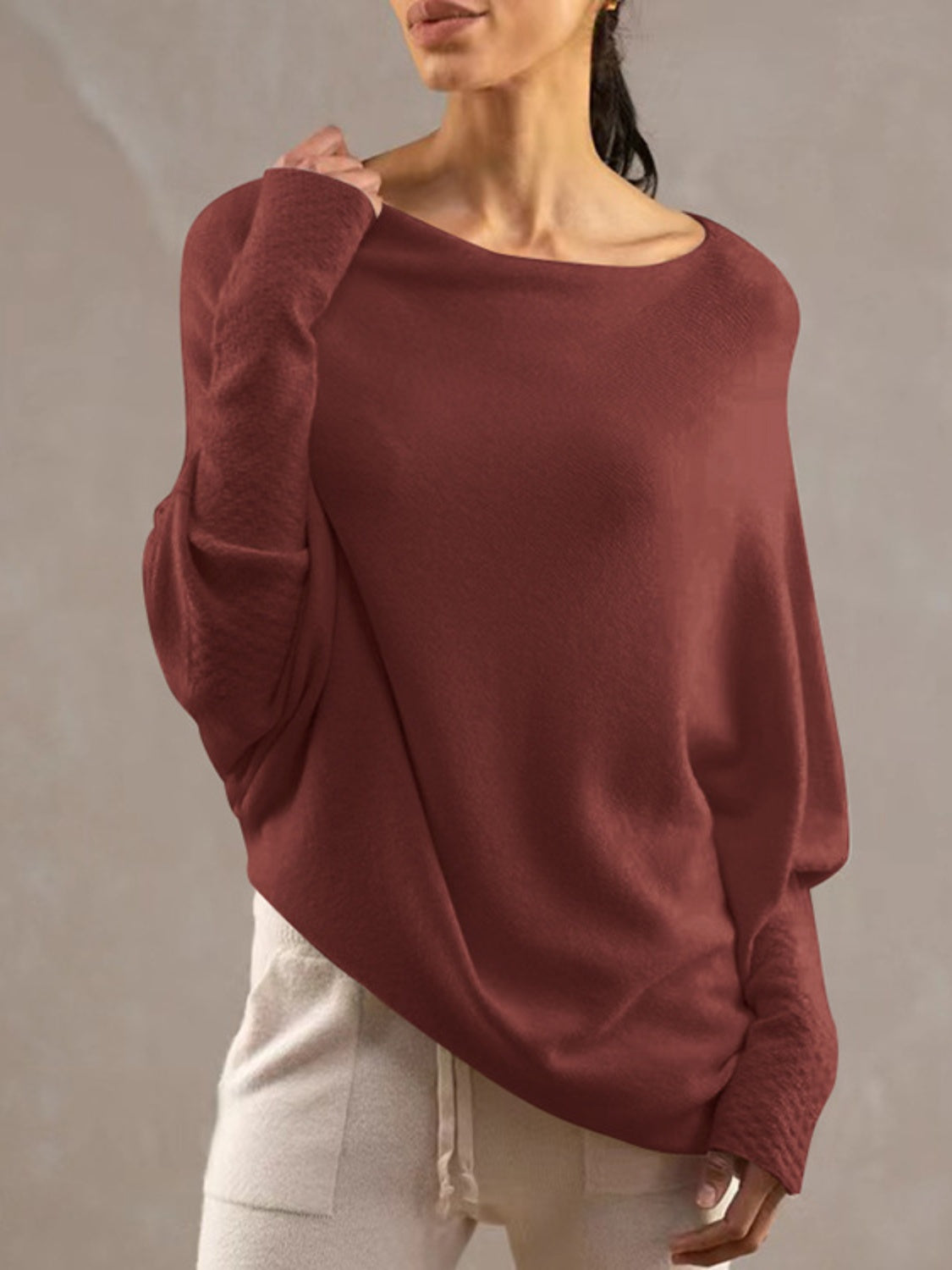 Full Size Boat Neck Batwing Sleeve Knit Top-Angel Casuals