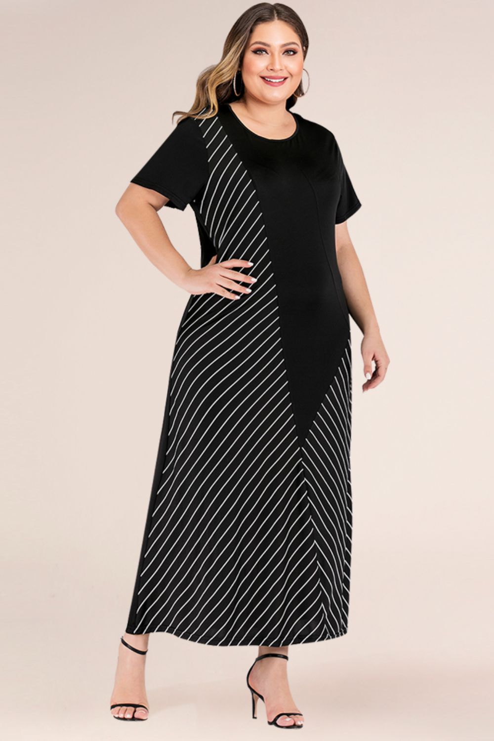 Plus Size Striped Color Block Tee Dress-Angel Casuals