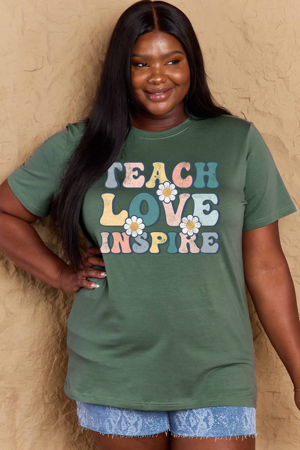 Simply Love Full Size TEACH LOVE INSPIRE Graphic Cotton T-Shirt-Angel Casuals