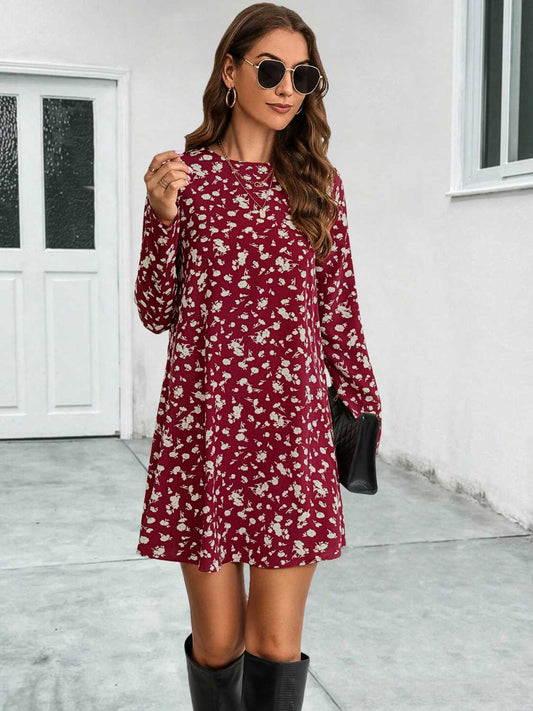 Round Neck Long Sleeve Mini Dress-Angel Casuals