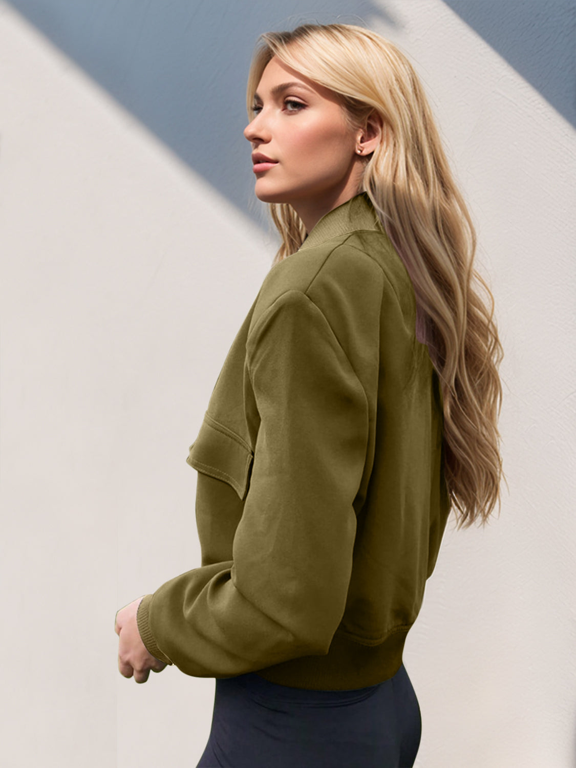 Pocketed Snap Down Baseball Collar Jacket-Angel Casuals