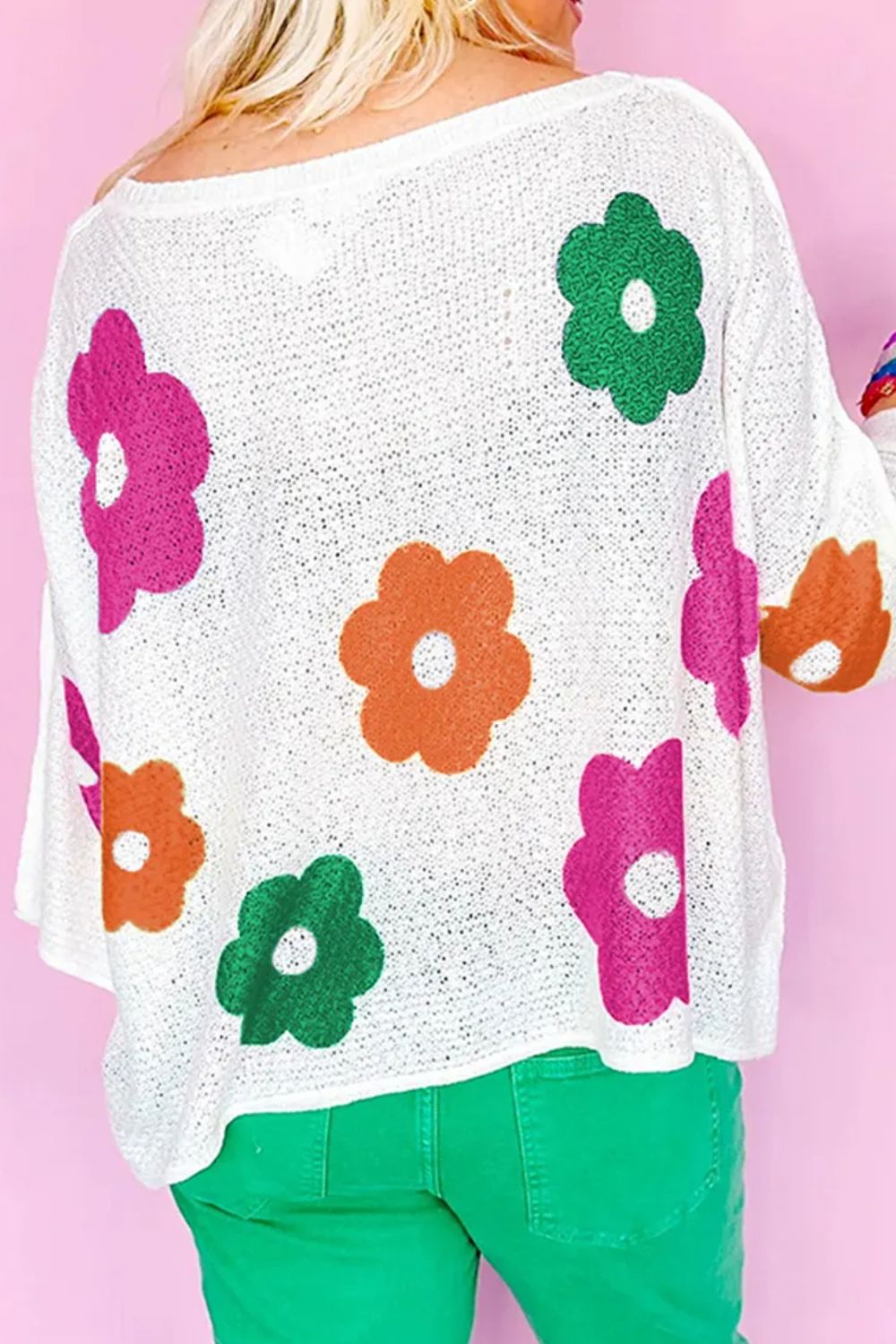 Flower Round Neck Quarter Button Knit Top-Angel Casuals