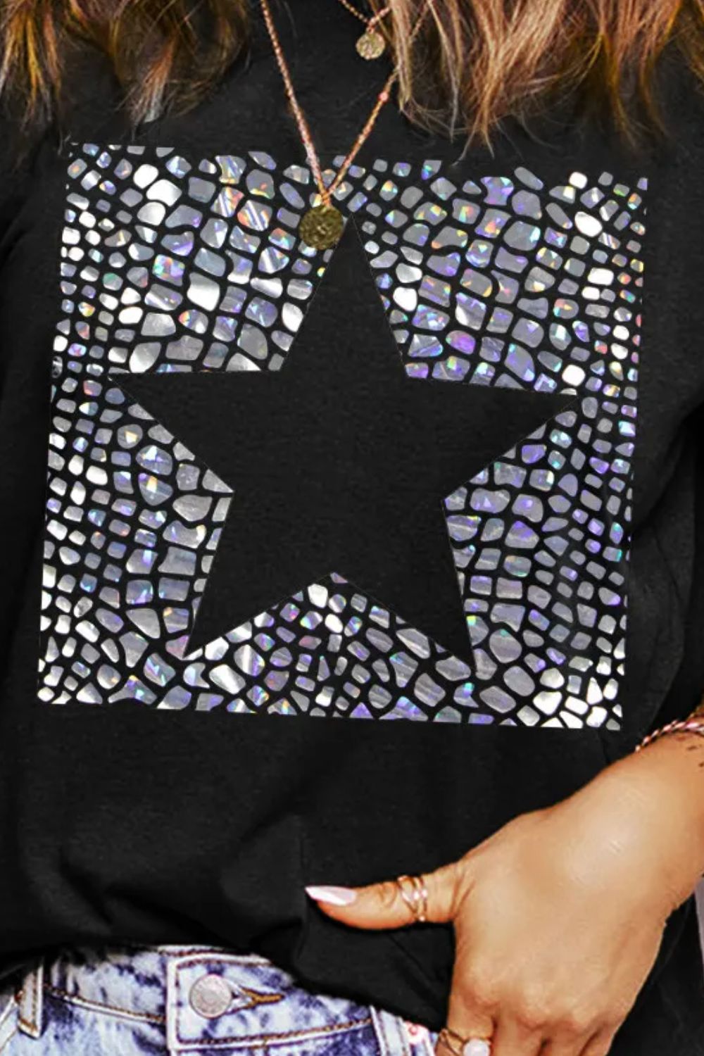 Star Round Neck Short Sleeve T-Shirt-Angel Casuals