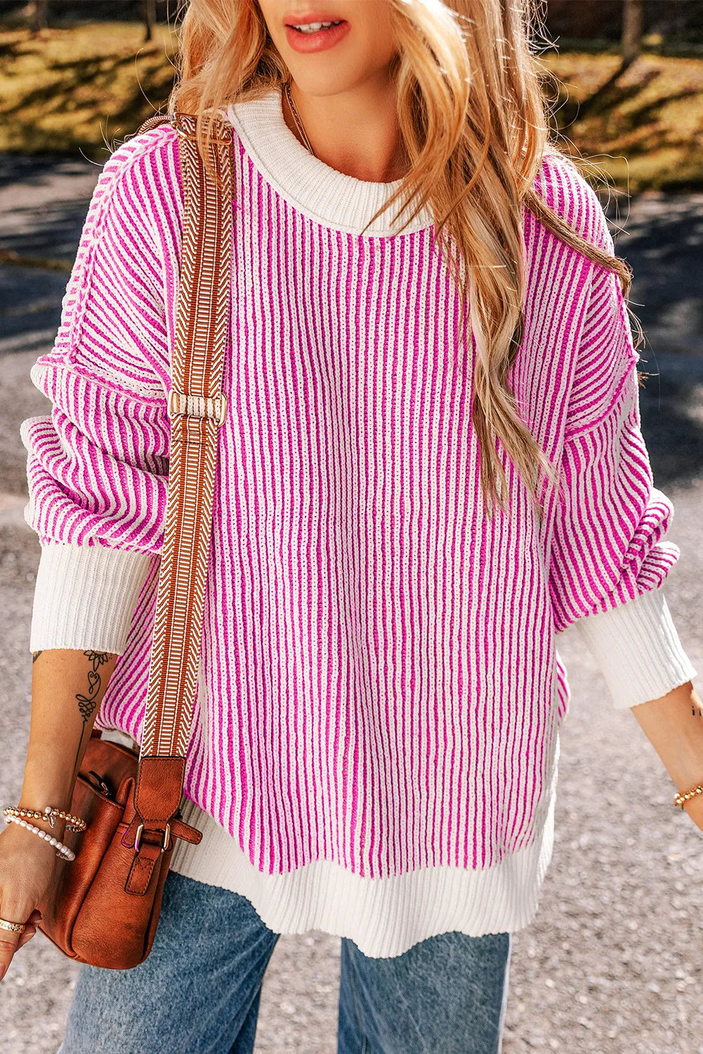 Round Neck Dropped Shoulder Sweater-Angel Casuals