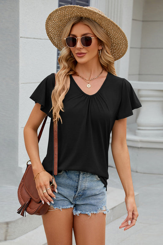 V-Neck Short Sleeve T-Shirt-Angel Casuals