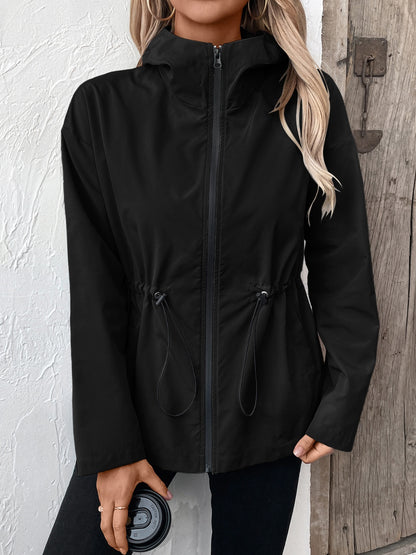 Ivy Lane Drawstring Zip Up Hooded Jacket-Angel Casuals