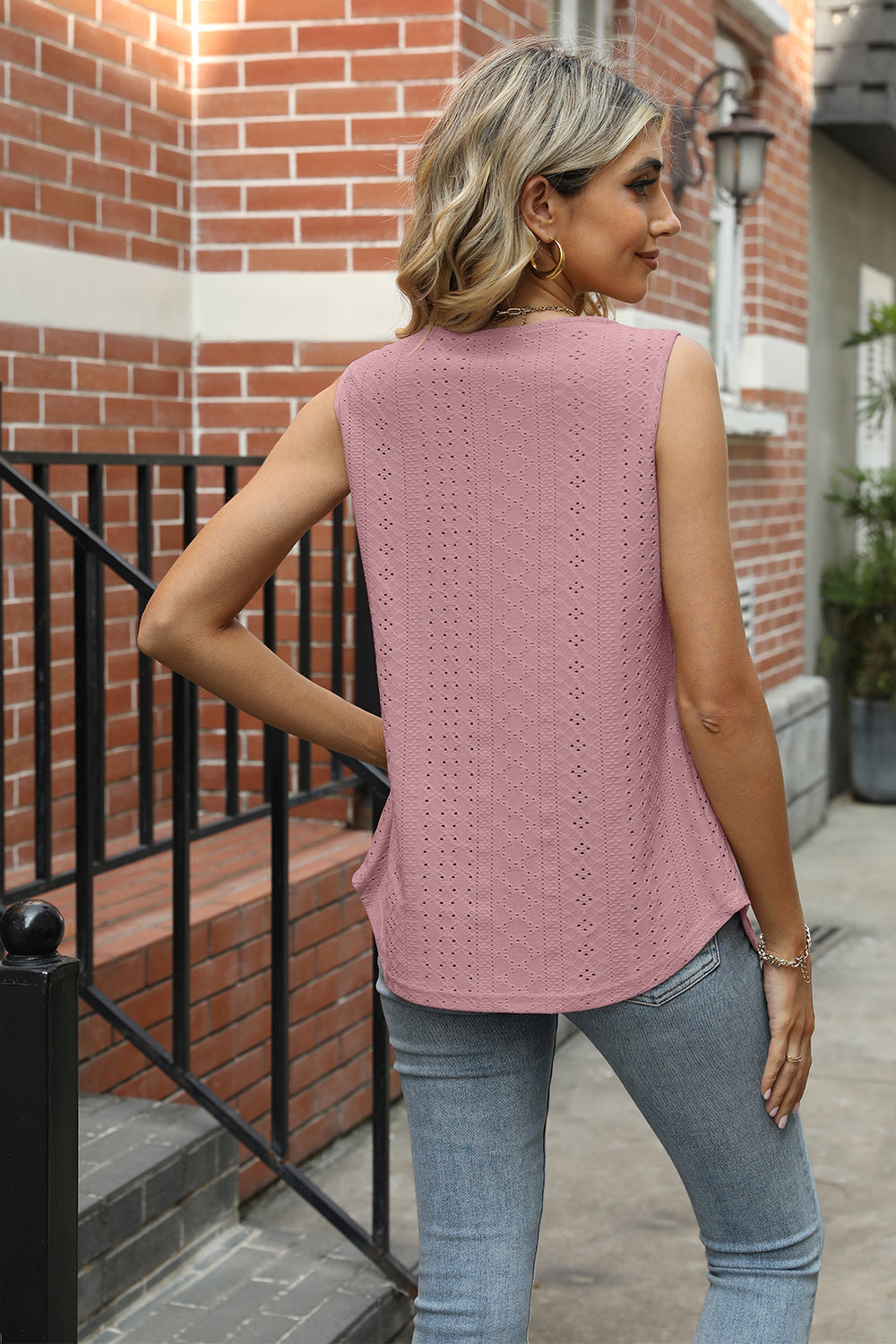 Eyelet Square Neck Tank-Angel Casuals