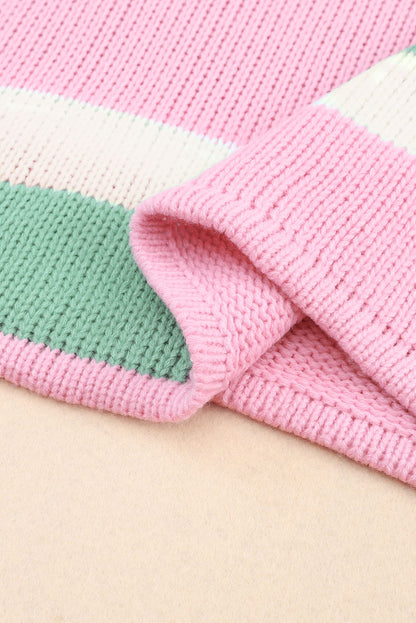 Color Block Round Neck Drop Shoulder Sweater-Angel Casuals