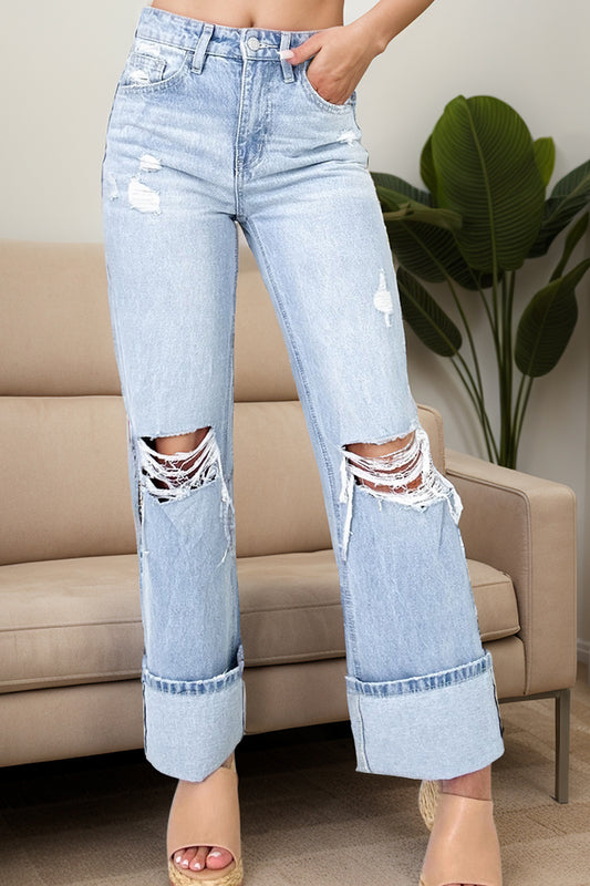 Distressed High Waist Jeans with Pockets-Angel Casuals