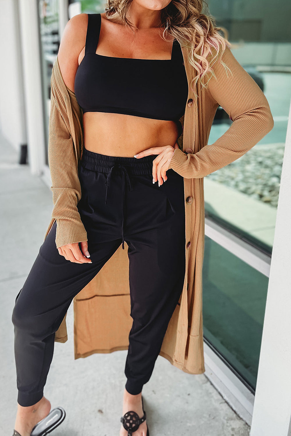 Button Up High-Low Long Sleeve Slit Cardigan-Angel Casuals