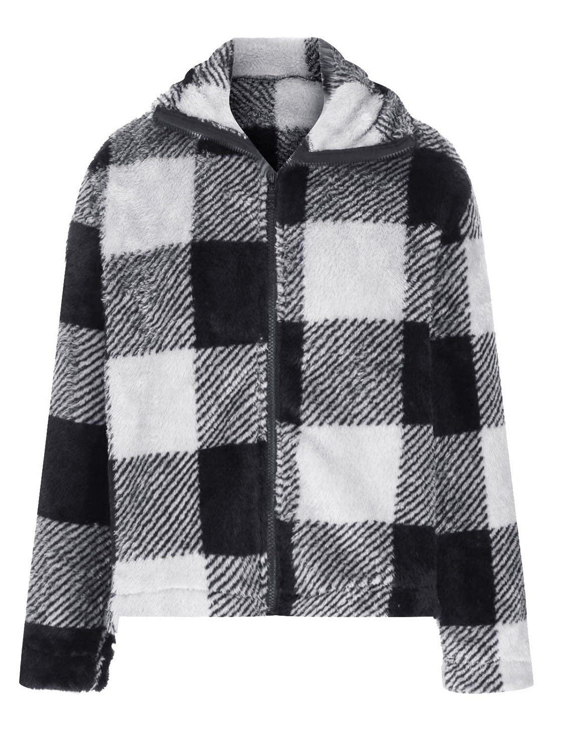 Full Size Plaid Zip Up Long Sleeve Jacket-Angel Casuals