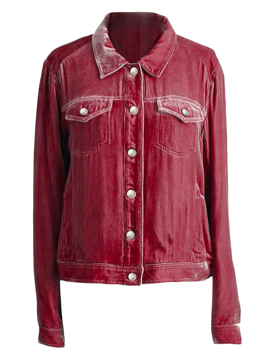Button Up Long Sleeve Jacket with Chest Pockets-Angel Casuals