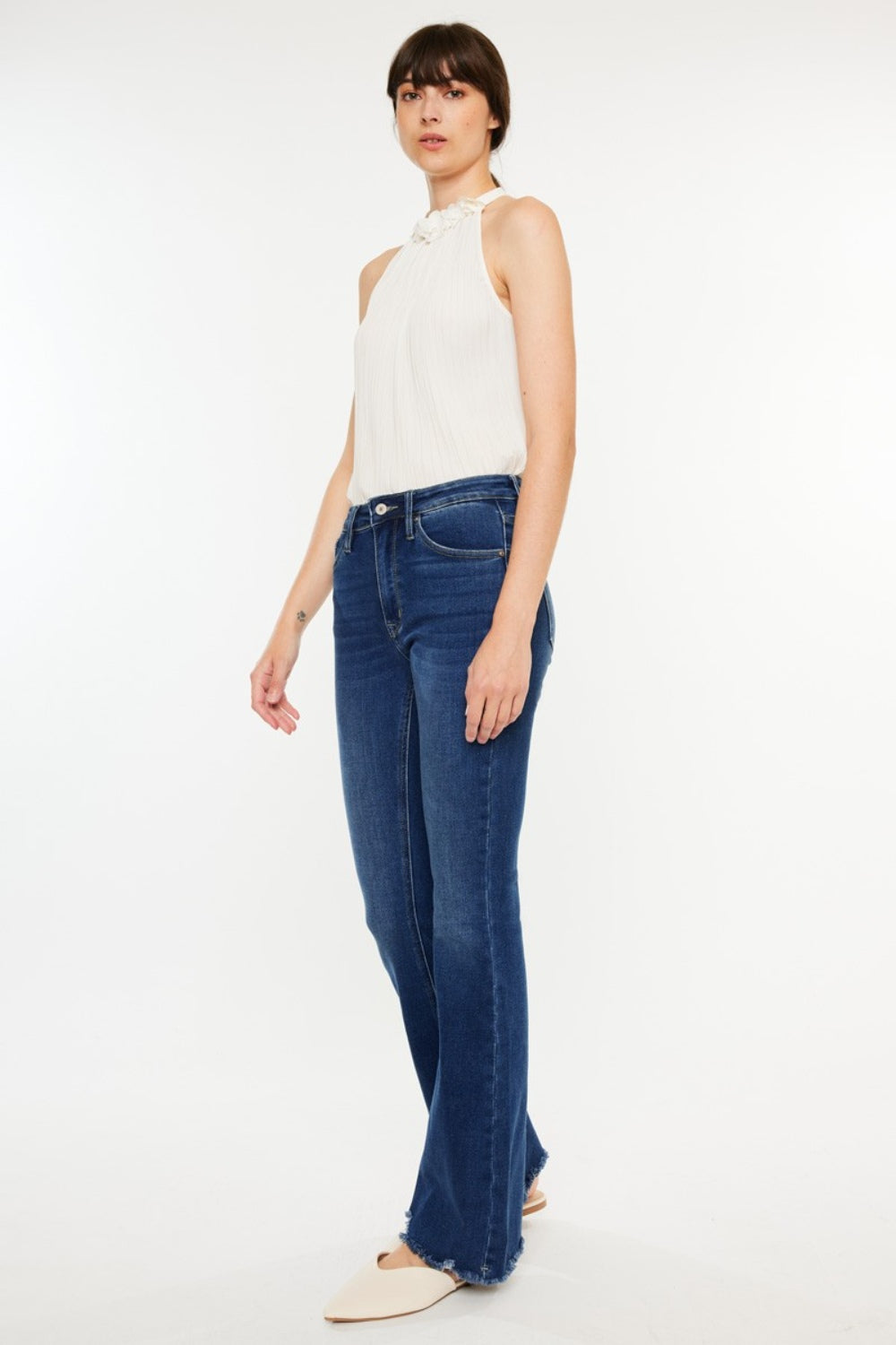 Kancan Cat's Whiskers Raw Hem Flare Jeans-Angel Casuals