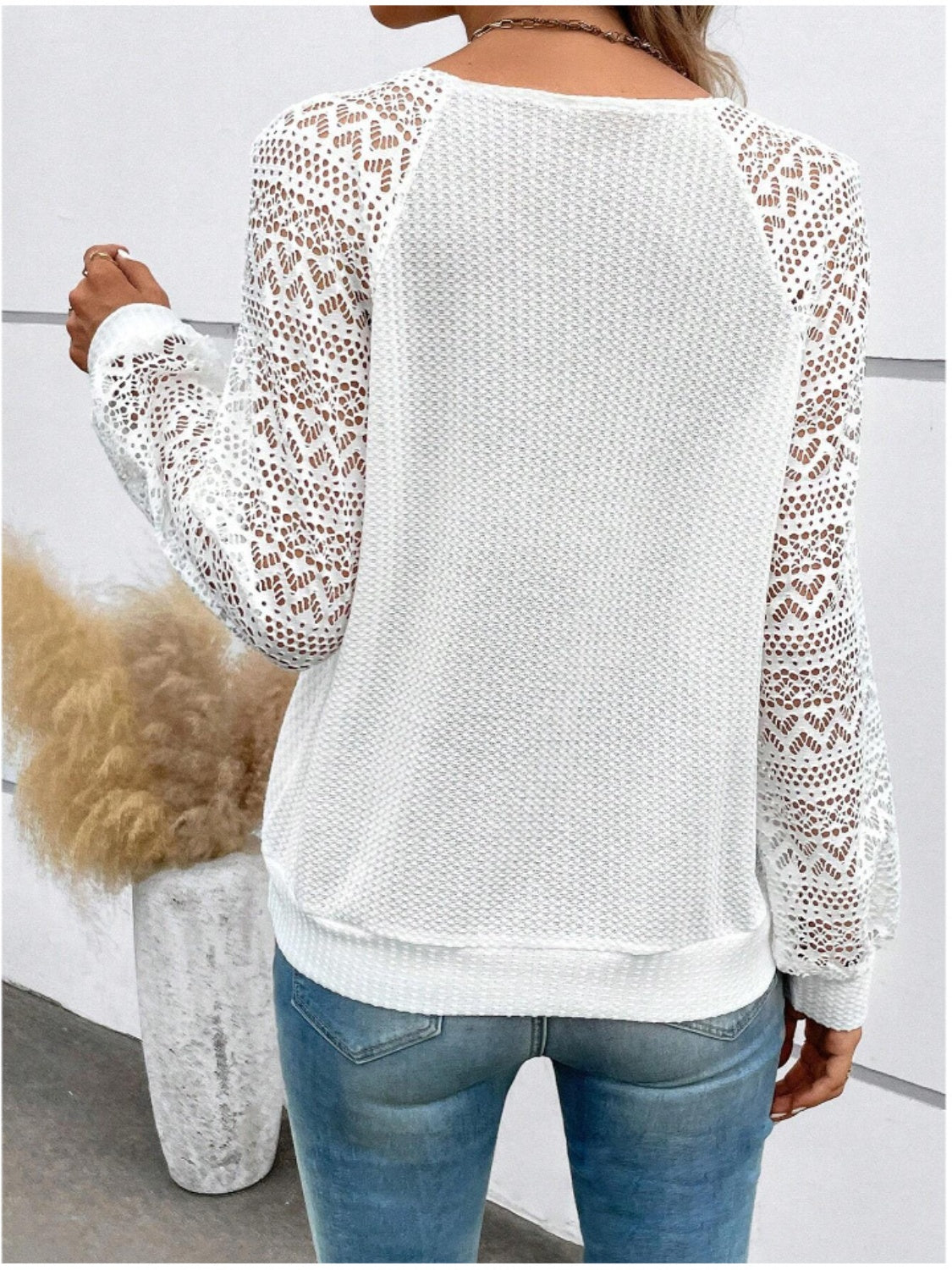 Lace V-Neck Raglan Sleeve Top-Angel Casuals