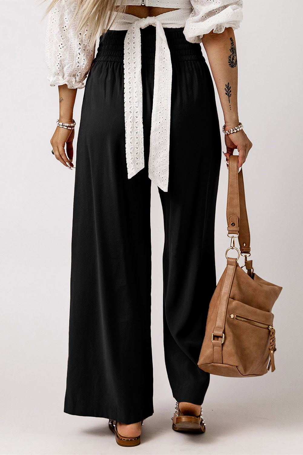 Drawstring Smocked Waist Wide Leg Pants-Angel Casuals