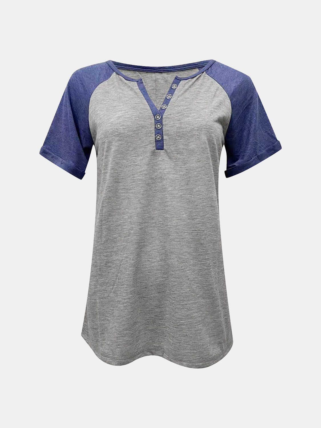 Contrast Notched Short Sleeve T-Shirt-Angel Casuals