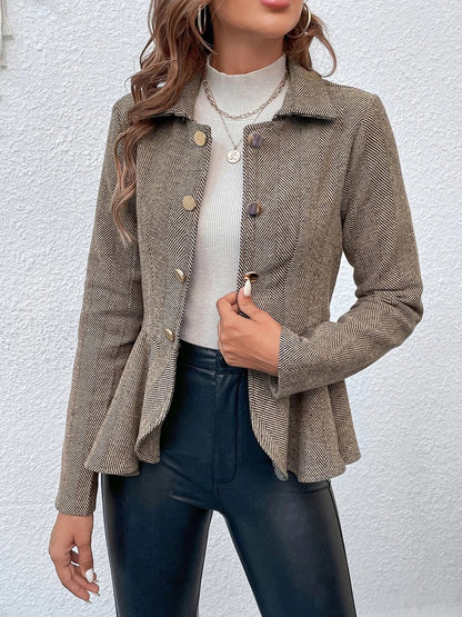 Ruffle Hem Collared Blazer-Angel Casuals